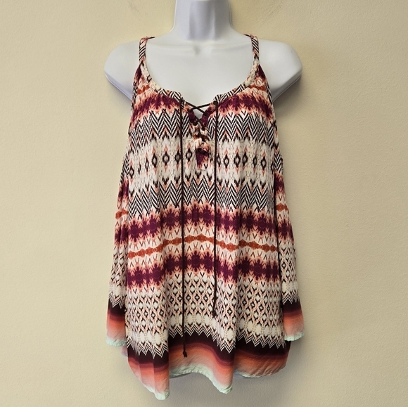 Jessica Simpson Shayna Aztec Sunburst Print Cold Shoulder Peasant Top L - Picture 3 of 11